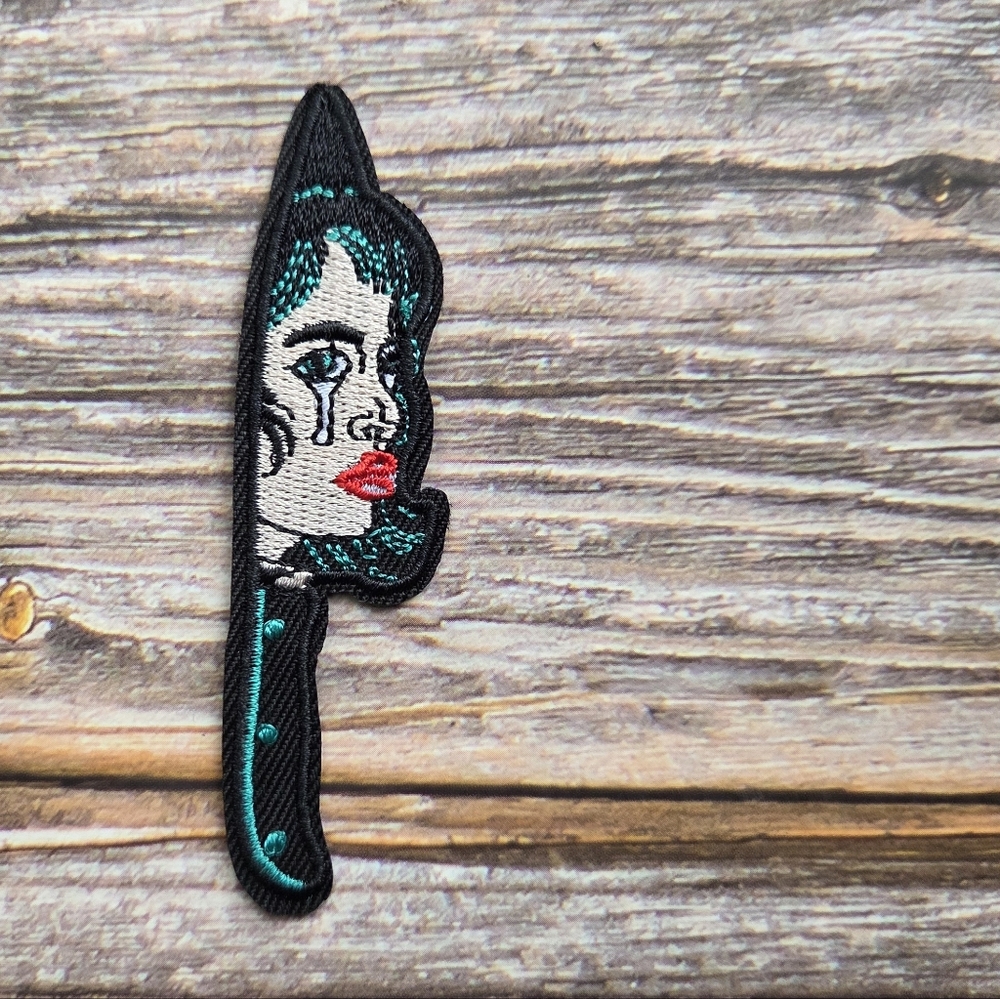 Emo Crying Sailor Jerry Lady Tattoo Style Knife Rockabilly Iron on Patch